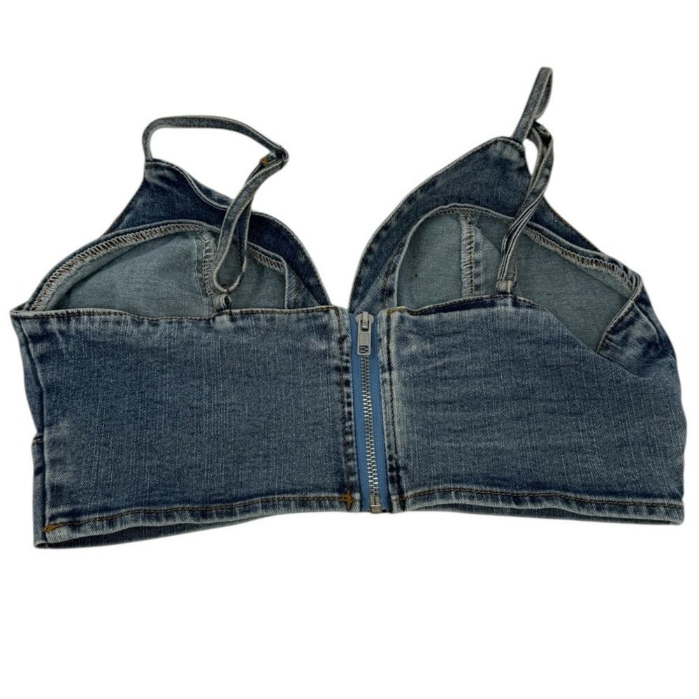Shein Blue Denim Bra Top Zip Back Festival Rave Crop Bralette Size Large - Picture 3 of 10